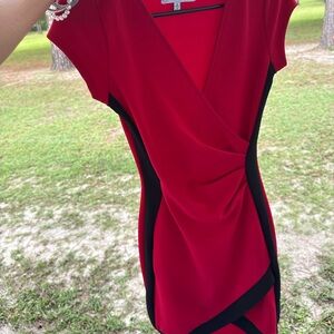 Elegant Red and Black V-Neck Dress